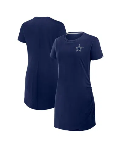 Fanatics Women's Navy Dallas Cowboys Ruched Drape T-shirt Dress In Blue