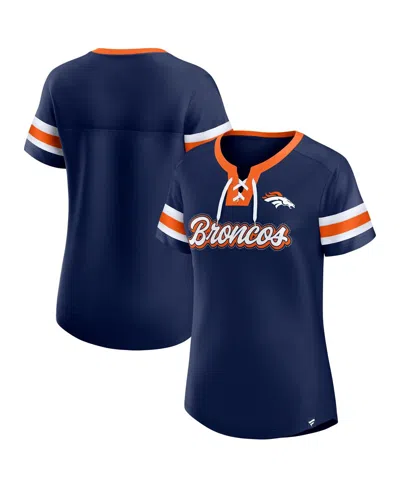 Fanatics Women's Navy Denver Broncos Iconic Bling Athena Lace-up V-neck T-shirt In Blue