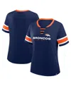 Fanatics Women's Navy Denver Broncos Plus Size Red Zone Athena Lace-up V-notch Neck T-shirt In Blue