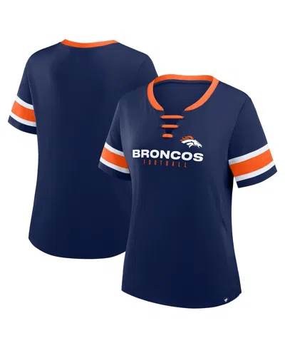 Fanatics Women's Navy Denver Broncos Plus Size Red Zone Athena Lace-up V-notch Neck T-shirt In Blue