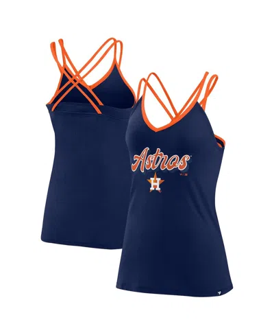 Fanatics Women's Navy Houston Astros Go For It Strappy V-neck Tank Top In Navy,orange