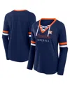 Fanatics Women's Navy Houston Astros Won Done Raglan Lace-up Long Sleeve T-shirt In Navy