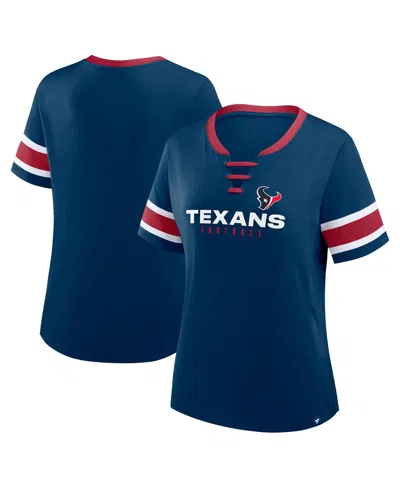 Fanatics Women's Navy Houston Texans Plus Size Red Zone Athena Lace-up V-notch Neck T-shirt In Blue