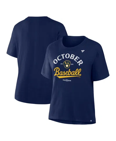 Fanatics Women's Navy Milwaukee Brewers 2025 Mlb Postseason Locker Room T-shirt In Blue