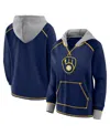 Fanatics Women's Navy Milwaukee Brewers Boom Fleece Pullover V-neck Hoodie In Navy,steel