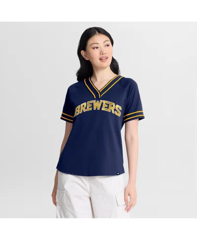 Fanatics Women's Navy Milwaukee Brewers Diva Race Ahead Raglan V-neck T-shirt In Blue