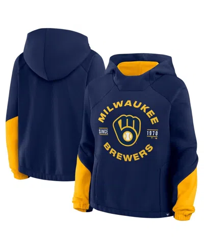 Fanatics Women's Navy Milwaukee Brewers Oversized Time To Win Pullover Hoodie In Blue