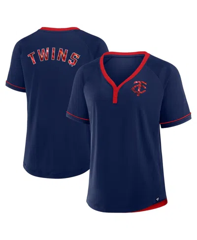 Fanatics Women's Navy Minnesota Twins League Diva Star Raglan V-neck T-shirt