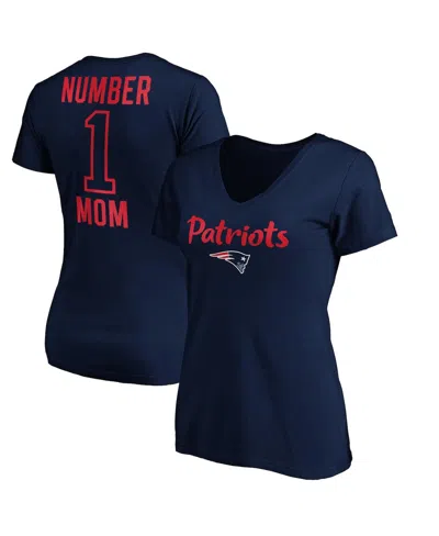 Fanatics Women's Navy New England Patriots 1 Mom Team Logo V-neck T-shirt In Blue