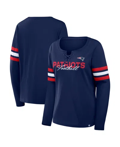 Fanatics Women's Navy New England Patriots Team First Coverage Scheme Lace-up Long Sleeve T-shirt In Blue