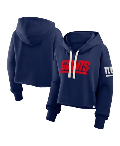 Fanatics Women's Navy New York Giants Oversized Hometown Heritage Cropped Hoodie In Blue