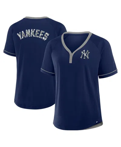 Fanatics Women's Navy New York Yankees League Diva Star Raglan V-neck T-shirt