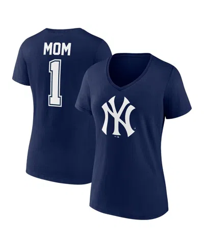 Fanatics Women's Navy New York Yankees Plus Size Mother's Day 1 Mom V-neck T-shirt