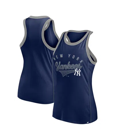Fanatics Women's Navy New York Yankees Tailsweep Fashion Racerback Rhinestone Tank Top In Navy,steel