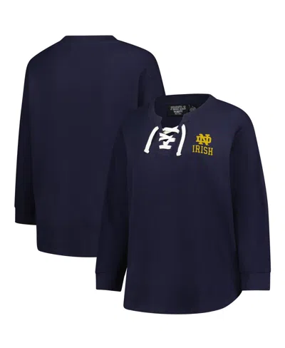 Fanatics Women's Navy Notre Dame Fighting Irish Lace-up Waffle Knit Plus Size Long Sleeve T-shirt In Blue
