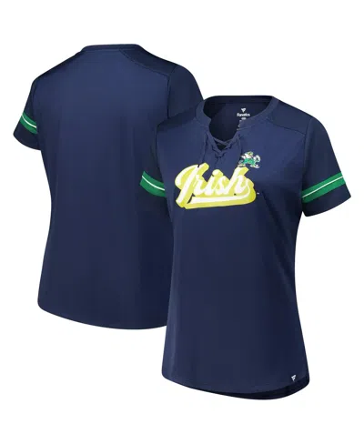 Fanatics Women's Navy Notre Dame Fighting Irish Plus Size Overtime Readiness Lace-up T-shirt In Blue