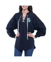 Fanatics Branded Deep Sea Blue Seattle Kraken Spirit Lace-up V-neck Long Sleeve Jersey T-shirt In Navy