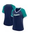 Fanatics Women's Navy Seattle Mariners Glitz Glam League Diva Raglan V-neck T-shirt In Navy