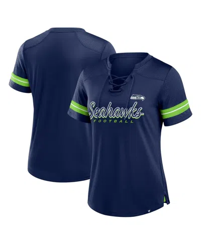 Fanatics Women's Navy Seattle Seahawks Play Script Lace-up T-shirt In Blue