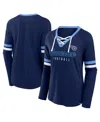 Fanatics Women's Navy Tennessee Titans Won And Done Lace-up Long Sleeve Fashion Top In Blue