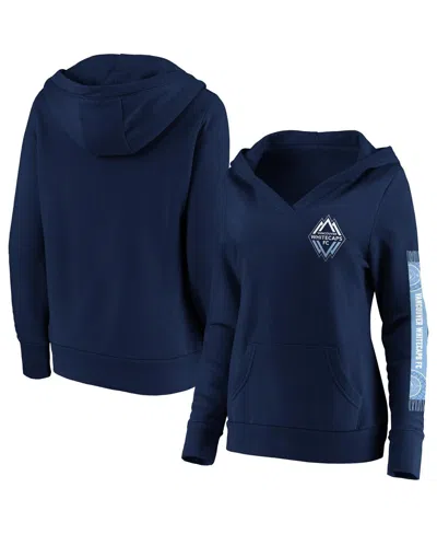 Fanatics Women's Navy Vancouver Whitecaps Fc Fleece Scarf Sleeve V-neck Pullover Hoodie In Blue