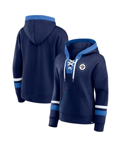 Fanatics Women's Navy Winnipeg Jets Bombastic Lace-up Pullover Hoodie