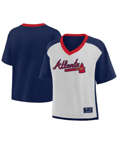 Fanatics Women's Navy/graphite Atlanta Braves Oversized Race To Win V-neck T-shirt