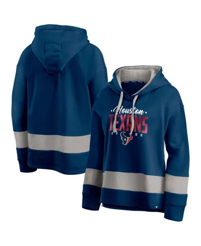 Fanatics Women's Navy/gray Houston Texans Huddle Up Fundamental Fleece Color Block Pullover Hoodie In Multi