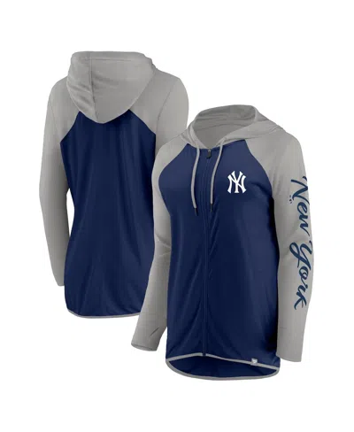 Fanatics Women's Navy/gray New York Yankees Script Sleeve Full-zip Hoodie In Multi
