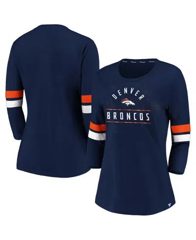 Fanatics Women's Navy/orange Denver Broncos Iconic Stripe 3/4 Sleeve T-shirt In Multi