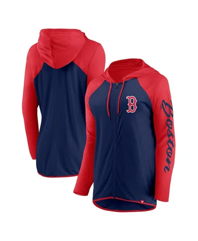 Fanatics Women's Navy/red Boston Red Sox Script Sleeve Full-zip Hoodie In Navy,red