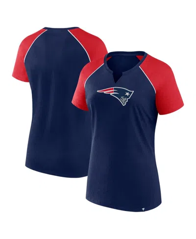 Fanatics Women's Navy/red New England Patriots Glittered Primary Raglan T-shirt In Multi
