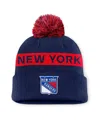 Fanatics Women's Navy/red New York Rangers Authentic Pro Rink Cuffed Knit Hat With Pom In Navy,red