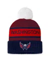 Fanatics Women's Navy/red Washington Capitals Authentic Pro Rink Cuffed Knit Hat With Pom In Navy,red