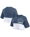 Fanatics Women's Navy/white Dallas Cowboys Boxy Color Split Cropped T-shirt In Navy,white