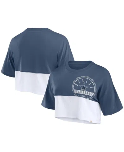 FANATICS WOMEN'S NAVY/WHITE DALLAS COWBOYS BOXY COLOR SPLIT CROPPED T-SHIRT