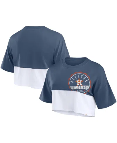 Fanatics Women's Navy/white Houston Astros Color Split Boxy Cropped T-shirt In Navy,white