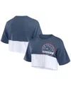 Fanatics Women's Navy/white New England Patriots Boxy Color Split Cropped T-shirt In Navy,white