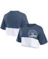 Fanatics Women's Navy/white New York Yankees Color Split Boxy Cropped T-shirt In Navy,white