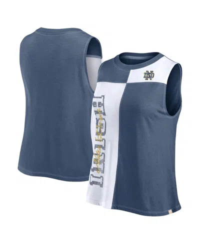Fanatics Women's Navy/white Notre Dame Fighting Irish Colorblock High Neck Tank Top In Navy,white