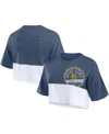 Fanatics Women's Navy/white Notre Dame Fighting Irish Oversized Badge Colorblock Cropped T-shirt In Navy,white