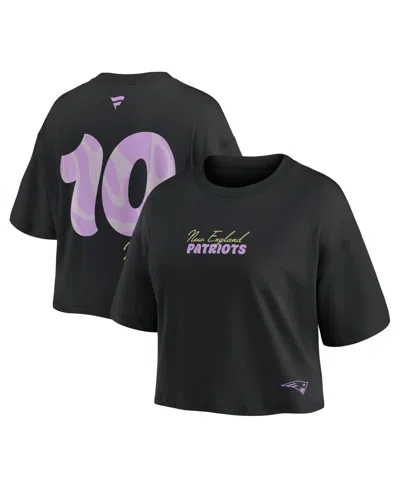 Fanatics Women's New England Patriots Drake Maye Cropped Relaxed-fit Crewneck T-shirt In Black