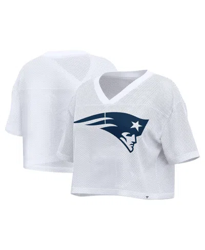 Fanatics Women's New England Patriots Oversized Cropped Mesh V-neck Top In White