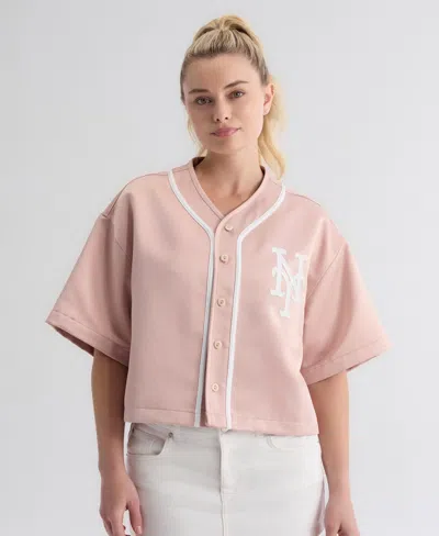 Fanatics Women's New York Mets Boxy Cropped Satin Baseball Top In Pink