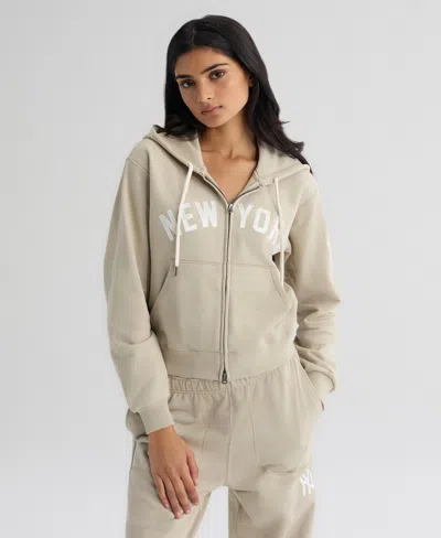 Fanatics Women's New York Yankees Iconic Terry Full-zip Cropped Fit Hoodie In Tan