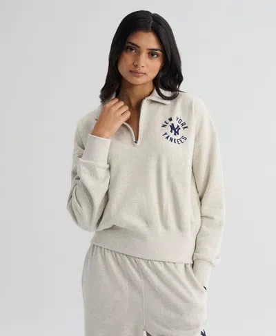 Fanatics Women's New York Yankees Iconic Terry Quarter-zip Cropped Sweatshirt In Oatmeal