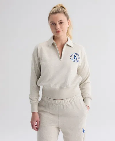 Fanatics Women's Oatmeal Heather Los Angeles Dodgers Iconic Terry Quarter-zip Sweatshirt In Gray