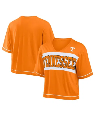 Fanatics Women's Orange Tennessee Volunteers Home Team Bold Fashion Modest V-neck Cropped T-shirt In Tennessee Orange,white