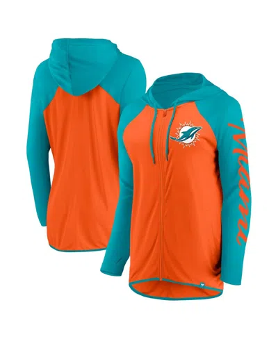 Fanatics Women's Orange/aqua Miami Dolphins Script Full-zip Hoodie In Orange,aqua