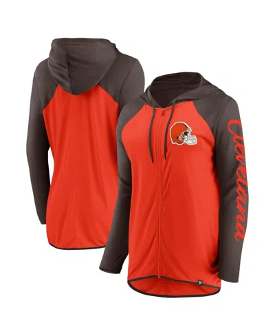Fanatics Women's Orange/brown Cleveland Browns Script Full-zip Hoodie In Multi
